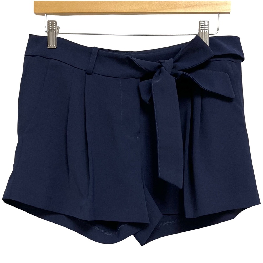 Parker Pleated Tie Waist Shorts Womens 4 Navy Blue High Rise Dressy‎ Old Money
